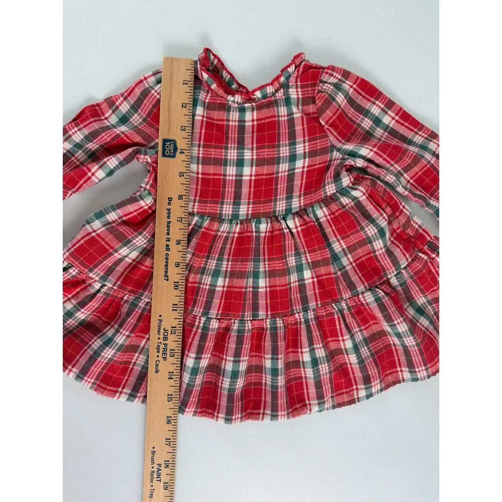 Cat & Jack Baby Girl Plaid Flannel Dress Long Sleeve Red Green Size 18 Months